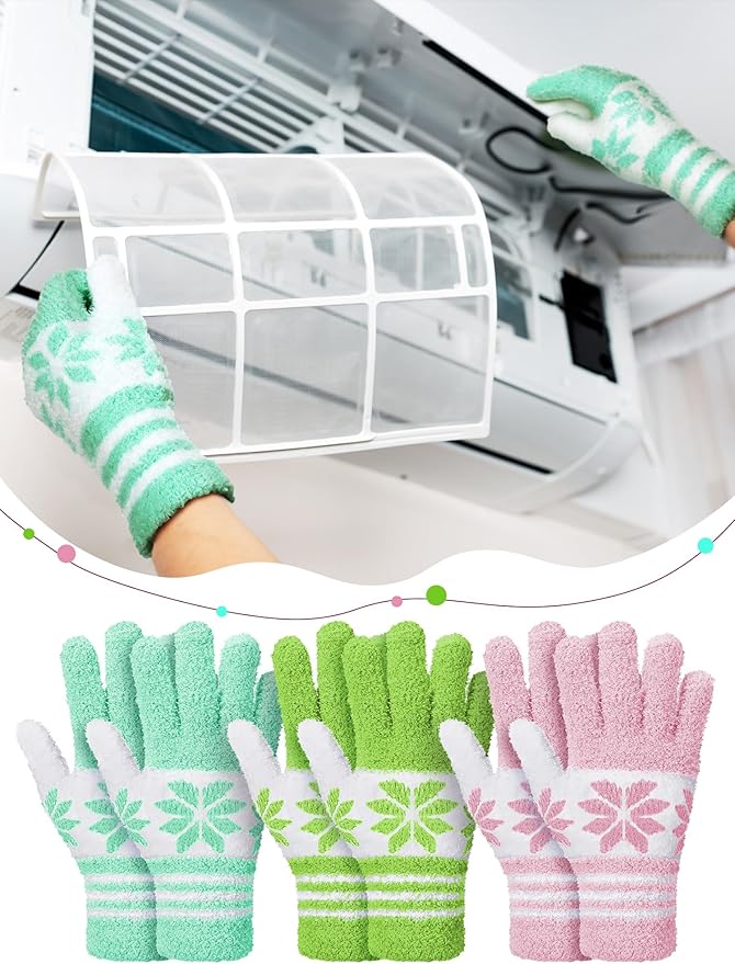 Patelai 3 Pairs Microfiber Plant Dusting Gloves Leaf Cleaning Gloves for Indoor Plants, Blinds, Furniture, House (Yellow,Pink,Blue,White,Medium)
