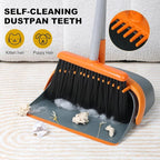Broom and Dustpan Set with 54 Inch Long Handle - Perfect Dust Pan and Brush Combo for Home Efficient Cleaning (Orange and Grey)