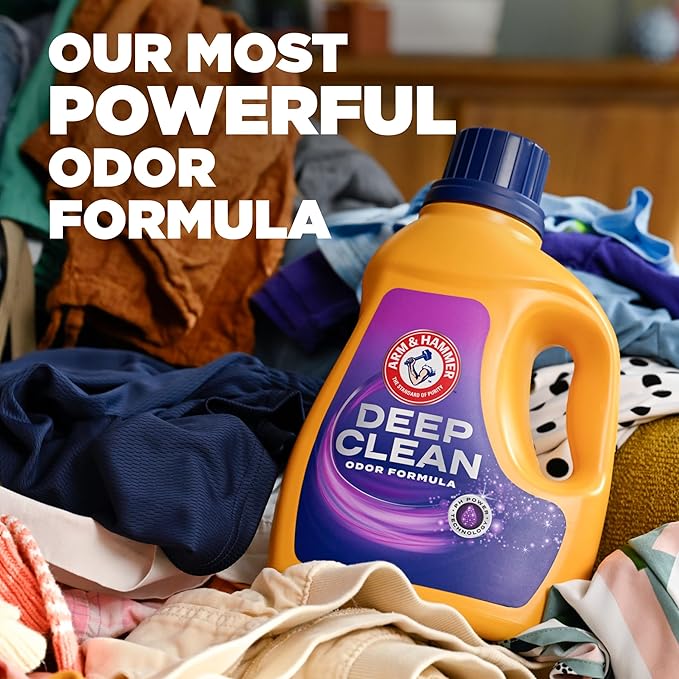 ARM & HAMMER Deep Clean Odor Formula Liquid Laundry Detergent, Radiant Burst Scent, 75 Fl Oz, 50 Loads