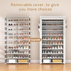 ROJASOP 10 Tier Shoe Rack with Covers Large Capacity Stackable Tall Shoe Shelf Storage for 50-55 Pairs Shoe and Boot, Sturdy Free Standing Shoe Rack Organizer for Closet, Entryway, Bedroom, Printing
