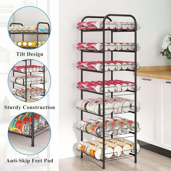 GILLAS 7 Tier Without Wooden Top Water Bottle Storage Rack, Free Standing Vertical Metal,Water Bottle Organizer, Large Capacity Bottled Rack Water Holder Stand for Cabinet Kitchen Party Pantry,Black