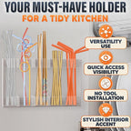 9.5" Large Acrylic Straw Holder for Cabinet Door with Stickers – Peel and Stick Straw Holder for Drawer, for Straws, Makeup Brushes, Kitchen Utensils – Includes Strong Adhesive Tape for Easy Mounting