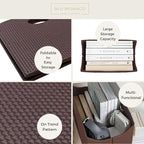 BLU MONACO | Brown Woven Leather Magazine Holder | Storage Basket with Handles for Office Living Room or Bathroom | Vertical Magazine File Organizer