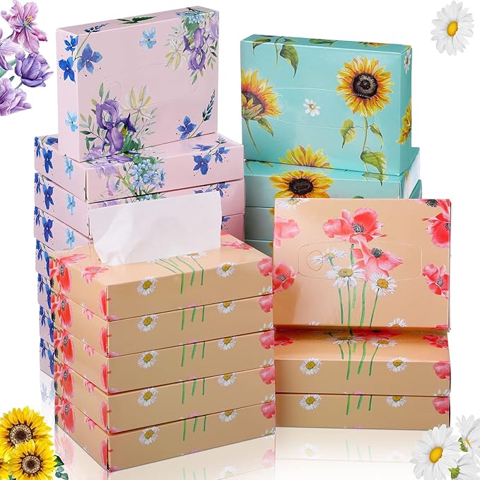 TaoBary 24 Packs Flower Small Boxes of Tissues Car Facial Tissue Boxes Disposable Tissue Packs Cube Facial Tissues 2 Ply 960 Sheets for Holiday Party Bathroom Office Floral Home Decor