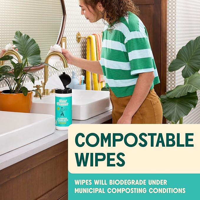 Aunt Fannie's Natural Cleaning Vinegar Wipes, Multipurpose Surface Cleaner, Eucalyptus Scent, 35 Count (Pack of 1)