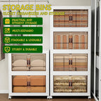 Storage Bins with Lids and Wheels, 330QT-165QT*2Tier Collapsible Bathroom Storage Cabinet with Clear Doors, Plastic Stackable Closet Organizers and Containers White