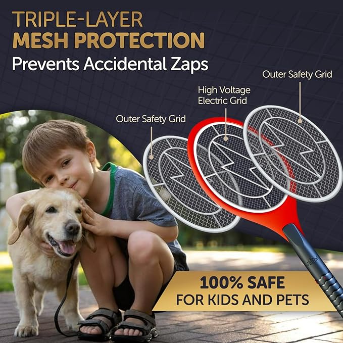 Upgraded Bug Zapper Racket 2025- Big Electric Fly Swatter & Mosquito Zapper for Indoor/Outdoor Insect Control - Battery-Operated Tennis Racket Zap - Portable High Voltage Bug Zapper