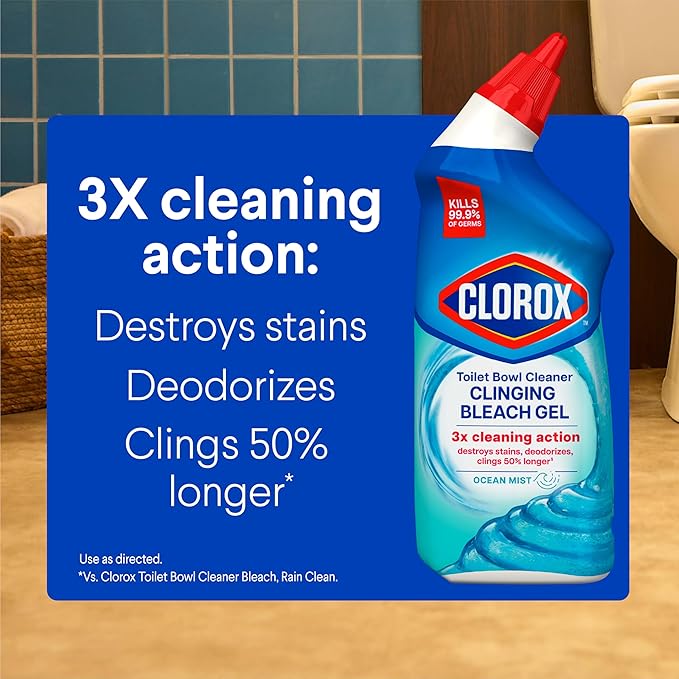 CLOROX Toilet Bowl Cleaner Clinging Bleach Gel, Ocean Mist, 24 Fl Oz, Pack of 2 (Package May Vary)