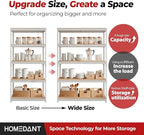 HOMEDANT 47.7" W 5 Tier Heavy Duty Garage Shelving Adjustable Metal Rack Storage Shelves Standing Shelf Unit Organizers Industrial Warehouse Basement White 1Pack