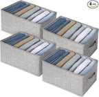 Fixwal 4pcs Wardrobe Clothes Organizer with Board Closet Organizers and Storage 7 Grids Divider Organizers Washable Compartment Storage Bins for Jeans T-shirt Pants Legging