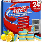 Dishwasher Cleaner And Deodorizer Tablets 24 Pack,Deep Cleaning Descaler Pods for Dish Washer,Lemon Scented Dish Washer Machine Tablets for Limescale,Mineral Buildup, Odor,Septic Safe- 1 Year Supply