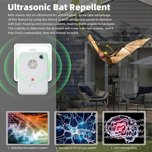 2 Pack Bat Repellent Devices for Attic,Bat Deterrent Devices,Bats Keep Away Removal Do It Yourself for Porch Outdoor Indoor,Friendly to Human & Pet