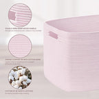 45L Small Baby Girls Laundry Basket for Nursery Storage,Cute Woven cotton Rope Baskets for Kids Toy，Gifts, Boho Square Wicker Blanket hamper for Living Room,Bedroom Dirty Clothes,Pink