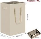 efluky Slim Laundry Basket, Narrow Laundry Hamper with Handles, Collapsible Dirty Clothes Hamper, Tall Laundry Bin for Laundry Room, Dorm and Bedroom, 90L Beige