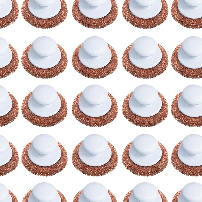 LOLA Copper Mesh Scouring Pad w/Comfort Knob, 144 Pack, Heavy Duty Cleaning Pads, Knitted Wire Mesh, Cleans Caked-On & Baked-On Messes