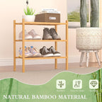 ROMGUAR CRAFT 3-Tier Bamboo Small Shoe Rack, Free Standing Wood Shoe Shelf Storage Organizer for Closet Entryway Stackable (Natural)