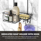 Epicano Shower Caddy Hanging, Anti-Swing Over Head Shower Caddy Rustproof with Hooks for Towels, Sponge and More, Matte Black