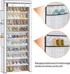 OYREL Shoes Rack 10 Tier Tall Shoe Rack with Storage Pockets, Fabric Covered Shoe Racks,Metal Shoes Rack Organizer for Closets,Bedroom, Garage