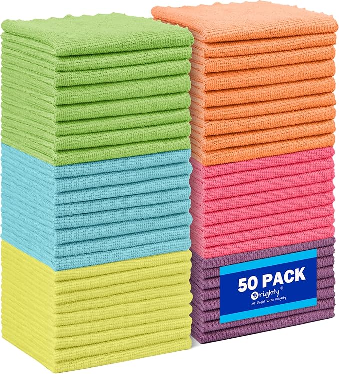 Orighty Microfiber Cleaning Cloth, 50 Pack Highly Absorbent Cleaning Supplies, Lint Free Kitchen Towels Cleaning Rags, Microfiber Towels for Cars, House, Window, 12x11 inch