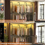 Aheaplus Industrial Pipe Clothing Rack, Reversible 9.85FT Clothes Rack for Hanging Clothes, Heavy Duty Garment Racks, Wall Mounted Closet Wardrobe Racks, Corner L Shaped Walk-in Closet System, Black