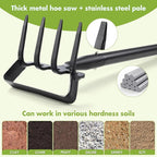 INFLATION Heavy Duty Metal Gardening Weed Puller Tool 4 Tines Prong 2-in-1 Herb Stripper Yard Rake for Women Kids Men Garden Grandpas Weeder 32-62 inch Long Adjustable Handle