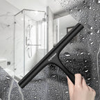 Shower Squeegee for Glass Doors with Adhesive Hook, Window Squeegee for Shower Glass, Cleaning Tile Wall, Bathroom Cleaner Tool Household Silicone Squeegee(10 inch-Black)
