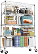 M MZG 1750LBS 47.2" W 5 Tiers Storage Shelves Metal Shelving Unit with Wheels Heavy Duty Garage Shelving Adjustable Wire Shelves for Pantry,Kitchen,Garage,Basement,Chrome 17.7" D x 47.2" W x 76.8" H