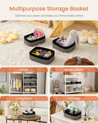 Small Woven Basket, 12 x 8 x 4.5 Inches, Storage Basket for Organizing, Cute Small Rope Shelf Closet Cube Storage Bins Baskets for Shelves, Dog Toy Gift Baskets Empty, 3 Pack Black & Brown