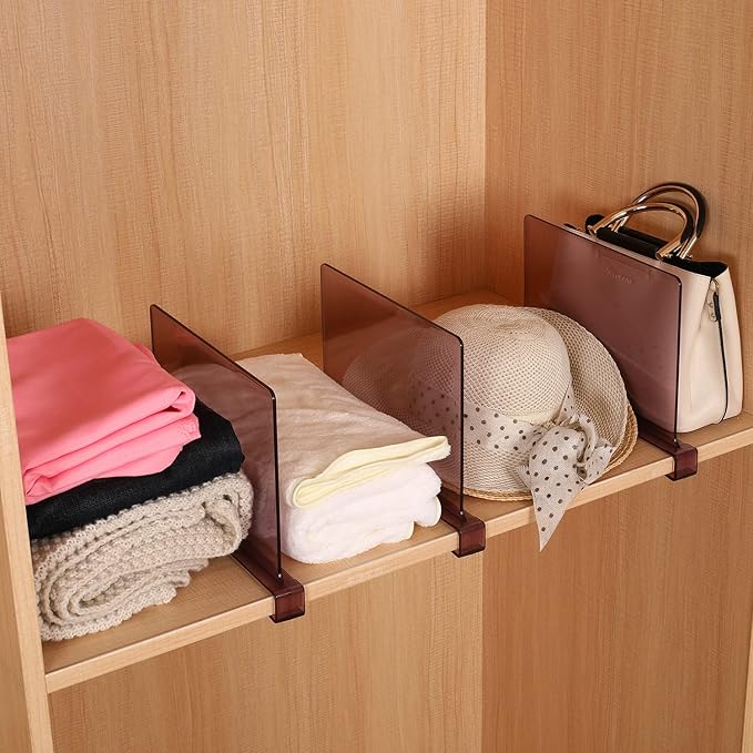 Sooyee 8 Pack Violet Clear Acrylic Shelf Dividers, Perfect Perfect for Closets Kitchen Bedroom Shelving Organization to Organize Clothes Closet Shelves, Books,Towels and Hats, Purses Separators