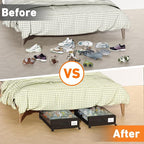 Under Bed Storage with Wheels, 4 Pack Under Bed Storage Containers with Dividers & Clear Lids, XXL 65L Under the bed storage Organizer Bins, Underbed Storage with Wheels for Clothes,Shoes,Toys - Black