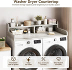 Garvee 54" Washer Dryer Countertop with 2-Tier Shelf, Wooden Laundry Countertop with Non-Slip Pad and Guard Rails, Washer and Dryer Topper for Laundry Room Organization