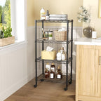 SINGAYE 4 Small Shelves Storage Shelf Wire Shelving Unit Metal Shelf Adjustable Organizers Storage Shelving with Wheels for Bathroom Laundry Room Kitchen Pantry11.5”D x 17.5”W x 30.5”H Black