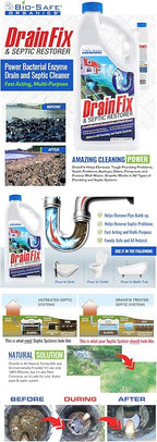 Drainfix & Septic Restorer 32 Oz Septic Tank Treatment | Drainfield Treatment | Septic Safe Drain Cleaner | Enzyme Drain Cleaner | Septic Cleaner | Exxon Valdez Patented - 6 Pack