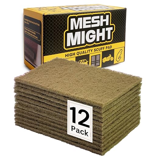 12-Pack 6"x9" Non-Woven Scuff Pads - Gold P150 Aluminum Oxide Abrasive for Scouring, Sanding, Paint Primer Prep - Automotive, Auto Body, Woodworking, Surface Preparation (Gold)