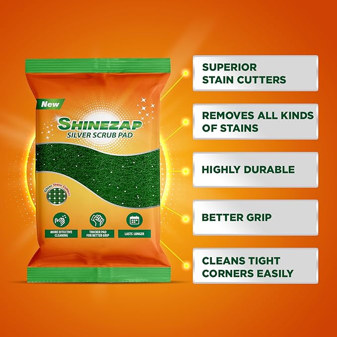 Heavy Duty Scour Pads, Non-Abrasive Reusable Nylon Green Scrub Pads for Kitchen, Sink, Garage, Utensils and Multipurpose Cleaning, Pack of 6