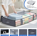 TasticTotes Under Bed Storage Containers, 2 Pack Blanket Storage Bags, Collapsible Storage Bags with Big Zippers, Clear Front, Shoe Storage and Organization for Clothes, Comforter, 90L, Grey