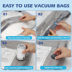 Fantictas Travel Vacuum Storage Bags with Rechargeable Air Pump, 15 Pack Portable Space Saver Bags, Compression Bags for Clothing, Bedding, Seasonal Storage & Packing Bags for Moving