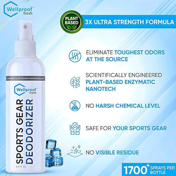 2 in 1 Sports Cleaner & Odor Eliminator – 3X Powerful Nano-Enzyme Deodorizer for Athletic Gear, Baseball, Hockey, Football, Boxing, MMA, Gym Bag | 1700+ Sprays | Plant-Based | Removes Stink & Dirt