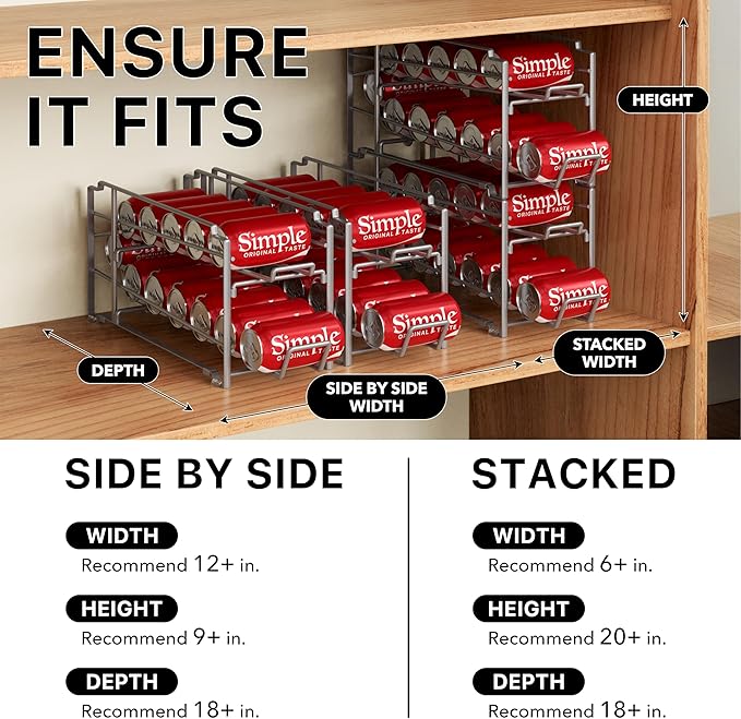 Simple Houseware Stackable Beverage Soda Can Dispenser Organizer Rack, Silver, 2 Pack