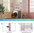 SMIBUY Bathroom Storage Shelf, Bamboo Over-The-Toilet Organizer Rack, Freestanding Toilet Space Saver with 3-Tier Adjustable Shelves (Pink)