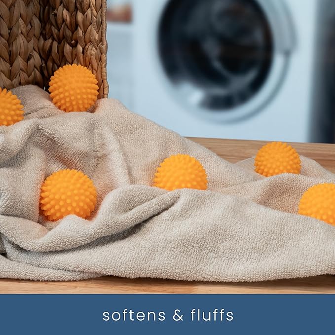 S&T INC. Reusable Plastic Dryer Balls, Fabric Softener for Laundry, Orange, 2.5 in, 6 Pack