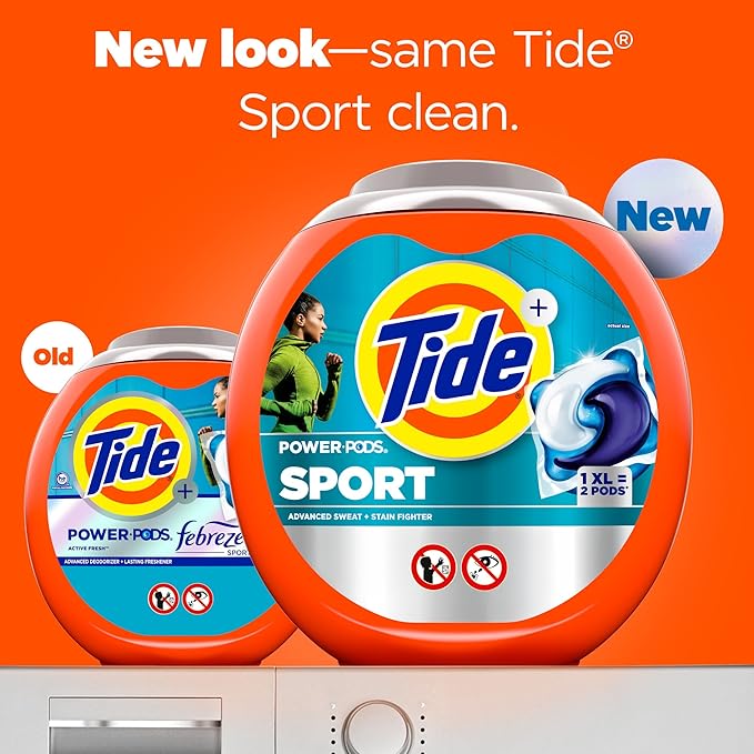 Tide Power Pods Sport Laundry Detergent Pacs, 18 Count, Advanced Sweat + Stain Fighter