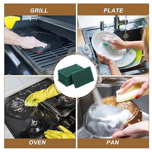 uxcell 5Pcs Scrubber Scouring Pad, 7.9 x 4.7 Inch 180 Grits Drill Power Brush Rectangle Scrub Pads Discs Polishing Pad for Household Furniture Automotive Cleaning, Green