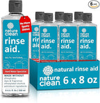 Nature Clean Dishwasher Rinse Aid Liquid, Non Toxic Natural Formula, Spot Free Shine for Glasses & Dishes, Hard Water Stain Remover, Dishwasher Drying Agent, 8 oz/250 ml Pack of 6