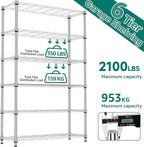 M MZG 2100LBS 47.2" W 6 Tiers Shelf Storage Shelves Metal Shelving Unit Heavy Duty Garage Shelving Adjustable Wire Shelves for Pantry,Kitchen,Garage,Basement,Chrome 17.7" D x 47.2" W x 82.4" H