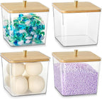 4 Pack Laundry Detergent Container, Clear Laundry Room Organization Containers, Large Laundry Powder Storage Organizer Wooden Lids with Scoop