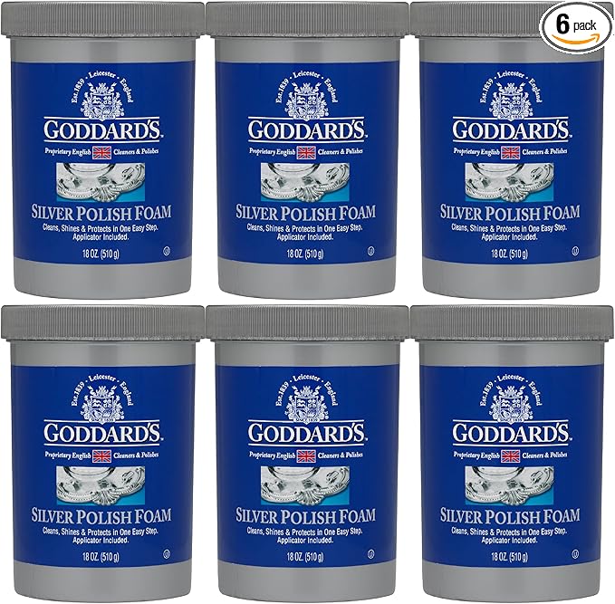 Goddard's Silver Polish Foam – Silver Jewelry Cleaner for Antiques, Accessories, Ornaments & More – Cleaner for Silverware Protection – Tarnish Remover for Jewelry w/Sponge Applicator, 18 oz (6 pack)