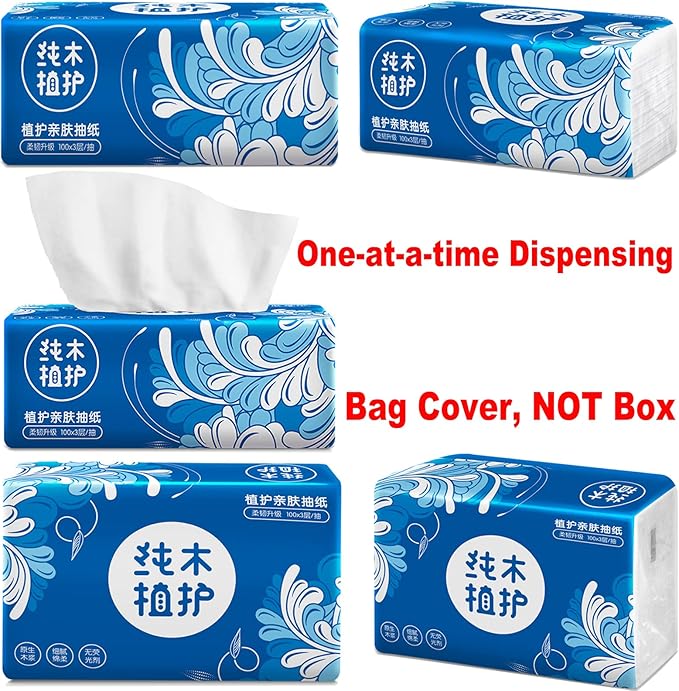 Pack of 6, Small Facial Tissues, Toilet Paper, Disposable Napkins, Material Wood Pulp Fiber NOT COTTON, White Facial Paper Tissue, 3-Ply, 300 Sheets per Pack