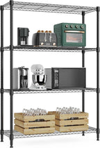 M MZG 1000 lbs 4Tier Shelf Metal Storage Shelves Wire Rack Closet Organizers with Wheel for Garage Kitchen Bathroom Laundry Black 13.7" D x 29.5" W x 47.2" H