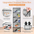 Amllas New Gray 8 Pack Shoe Boxes Stackable, Large Shoe Storage Organizer with Lids,Drop Side Shoe Containers for Entryway,Sneaker Storage Fit up to US Size 13 for Men/Women(13’’x 10.6”x 8.3”)